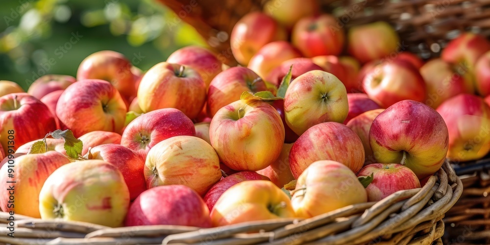 A basket overflowing with ripe, red apples. A basket overflowing with ripe, red apples.