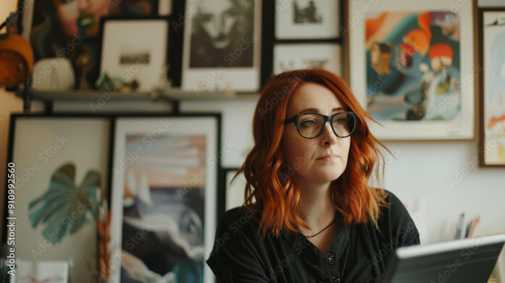 A thoughtful artist in glasses stands in a cozy studio filled with eclectic artwork, exuding creativity and introspection. A thoughtful artist in glasses stands in a cozy studio filled with eclectic artwork, exuding creativity and introspection.