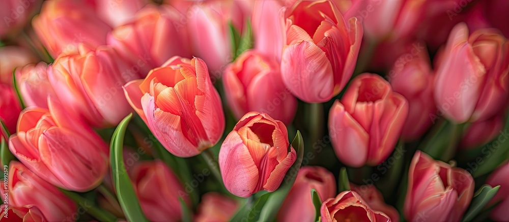 A bunch of vibrant pink tulips in a bouquet Features copy space image A bunch of vibrant pink tulips in a bouquet Features copy space image