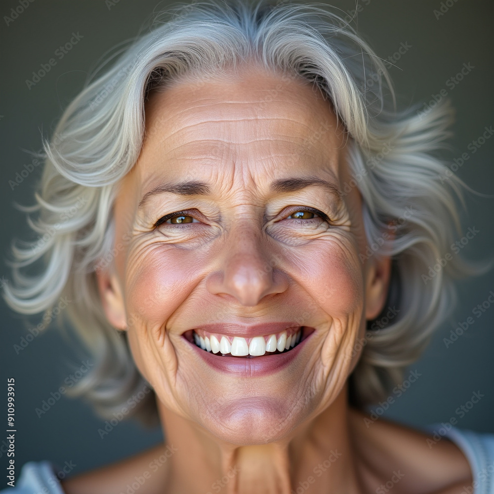 closeup photo portrait of a beautiful elderly senior model woman with grey hair laughing and smiling with clean white teeth, generative AI closeup photo portrait of a beautiful elderly senior model woman with grey hair laughing and smiling with clean white teeth, generative AI