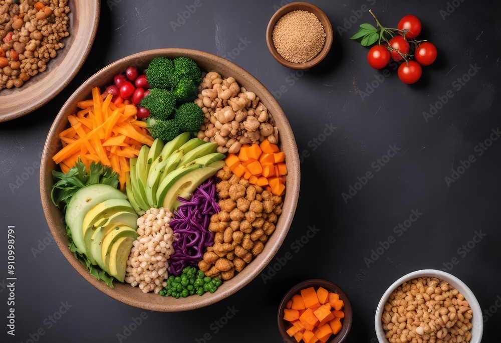 Healthy food. Assortment of the Buddha Bowl on a black background. Top view. Free space for your text, ai Healthy food. Assortment of the Buddha Bowl on a black background. Top view. Free space for your text, ai