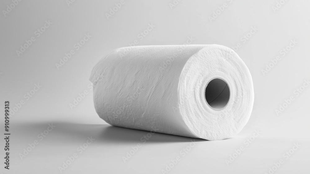 Fototapeta premium Single white toilet paper roll on plain background.