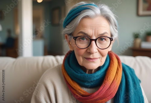 Portrait of elderly woman. Close-up detail, ai