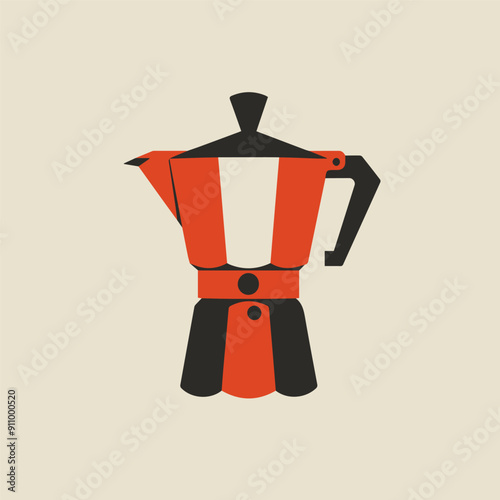 Retro orange moka pot on beige background
