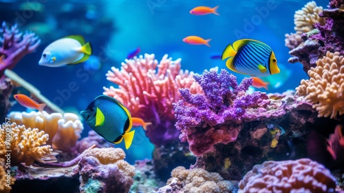 Closeup of vibrant marine life in coral reef