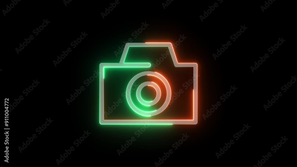 Neon glowing line camera icon isolated. camera icon isolated. Neon glowing line camera icon isolated. camera icon isolated.