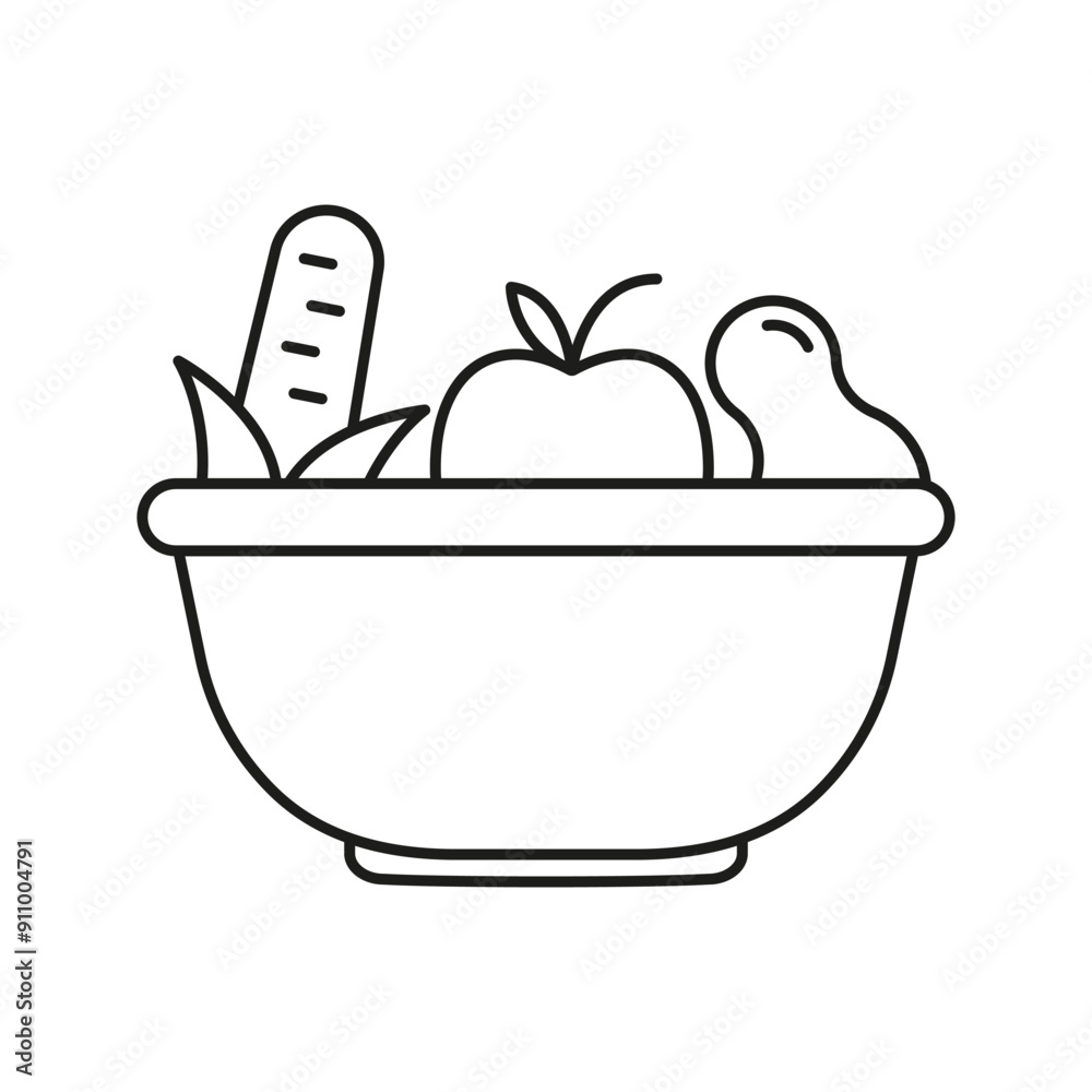 Healthy Food Line Icon, Mixed Bowl of Fruits and Vegetables for Nutrition and Wellness. Balanced Diet Outline Icon. Isolated Vector Illustration Healthy Food Line Icon, Mixed Bowl of Fruits and Vegetables for Nutrition and Wellness. Balanced Diet Outline Icon. Isolated Vector Illustration