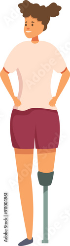 Young smiling woman with disability standing with prosthetic leg, body positive concept vector illustration