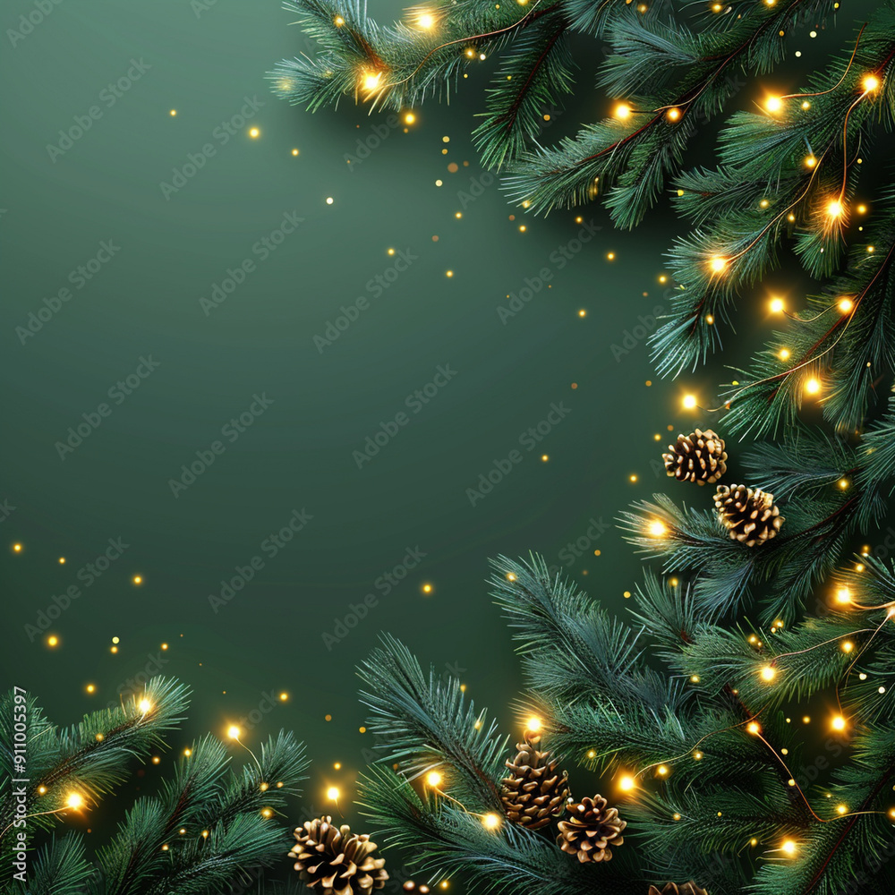 New Year, 2025, Happy New Year, greetings, banner, web banner, template, background, New Year mood, winter, vacation, Christmas frame with fir branches and cones, green background New Year, 2025, Happy New Year, greetings, banner, web banner, template, background, New Year mood, winter, vacation, Christmas frame with fir branches and cones, green background