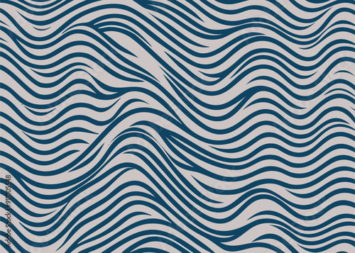 Abstract seamless pattern with wavy lines. Vector illustration of distorted wave lines in blue colors.