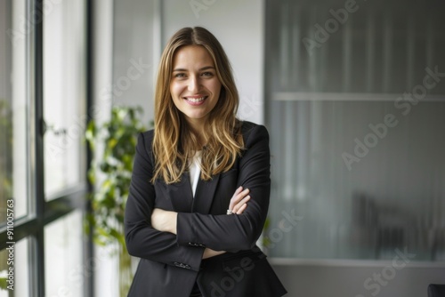 Elegant and Confident Young Businesswoman in Office, Smiling Professional Leader