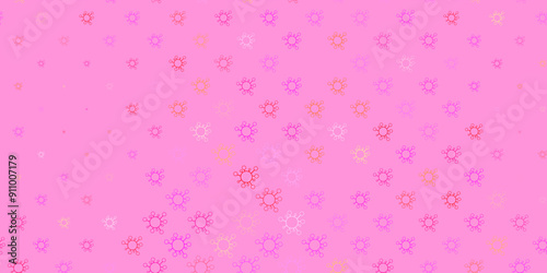 Light pink, yellow vector backdrop with virus symbols.
