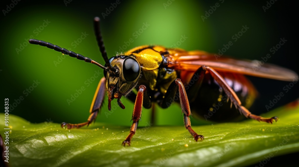 Close up shot showcases beautiful insect in its environment Close up shot showcases beautiful insect in its environment