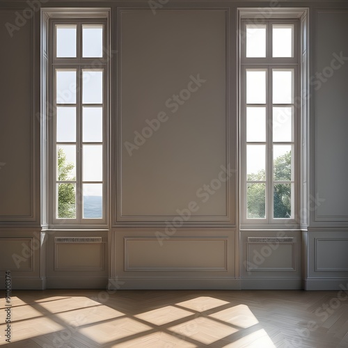 Empty space in a new house with herringbone wooden floor