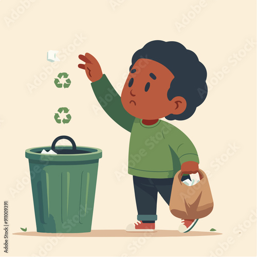 people cleaning nature by collecting garbage into trash bags. Family working together and picking plastic litter. Colored flat vector illustration isolated on white background