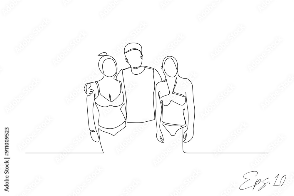 continuous line vector illustration design of people posing