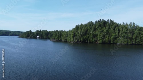 Drone shot over Lac Massawippi in Ayer's Cliff Quebec Canada photo