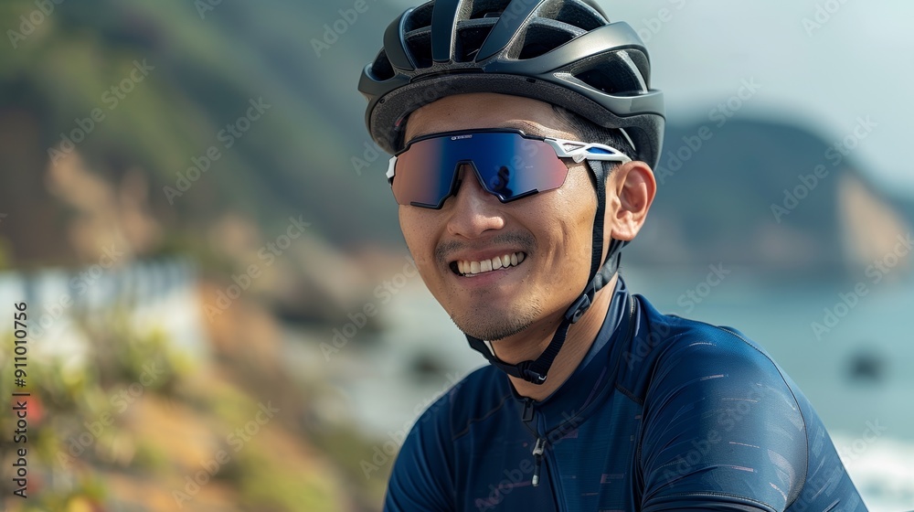 Gentle cyclist on a beachside road Gentle cyclist on a beachside road