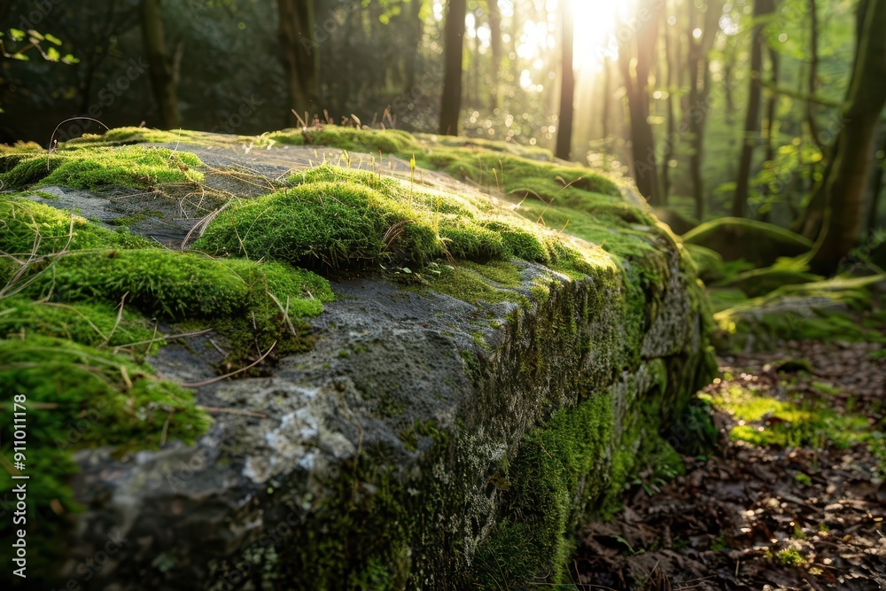 ancient forest stone covered in lush vibrant green moss dappled sunlight filters through the canopy highlighting the stones texture and the mosss intricate patterns ancient forest stone covered in lush vibrant green moss dappled sunlight filters through the canopy highlighting the stones texture and the mosss intricate patterns