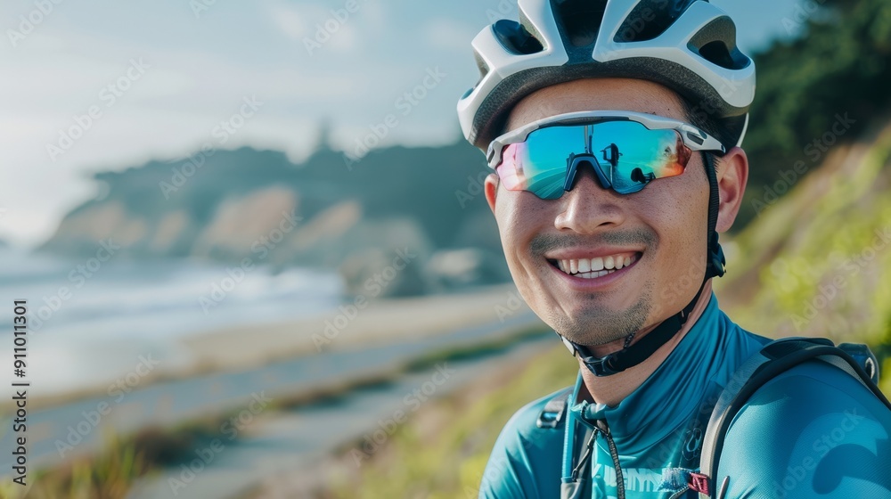 Happy cyclist on a coastal journey