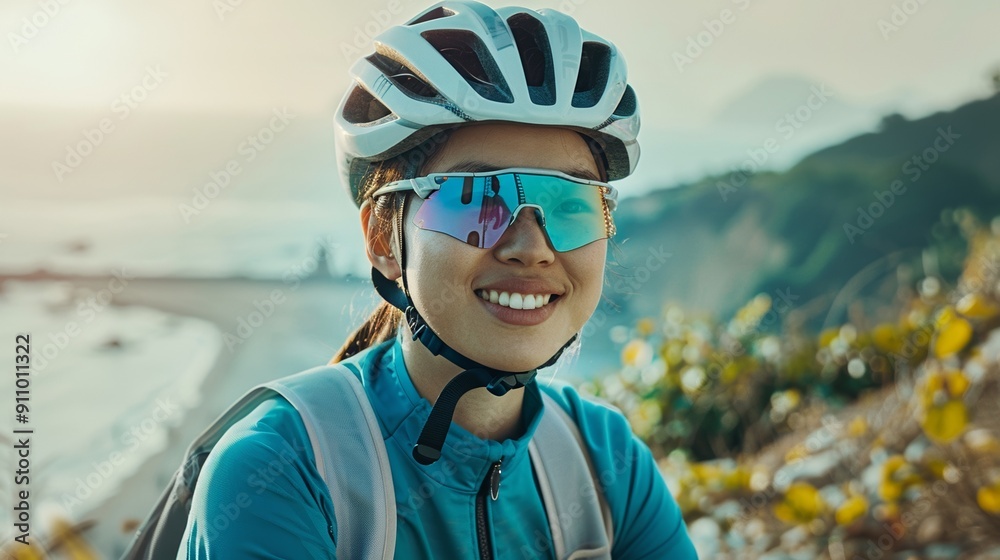 Coastal roads alive with a joyful cyclist Coastal roads alive with a joyful cyclist