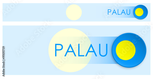 Palau flag horizontal web banner in modern neomorphism style. Webpage Palau country header button for mobile application or internet site. Vector