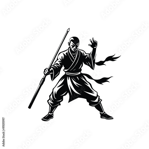 kung fu staff master silhouette