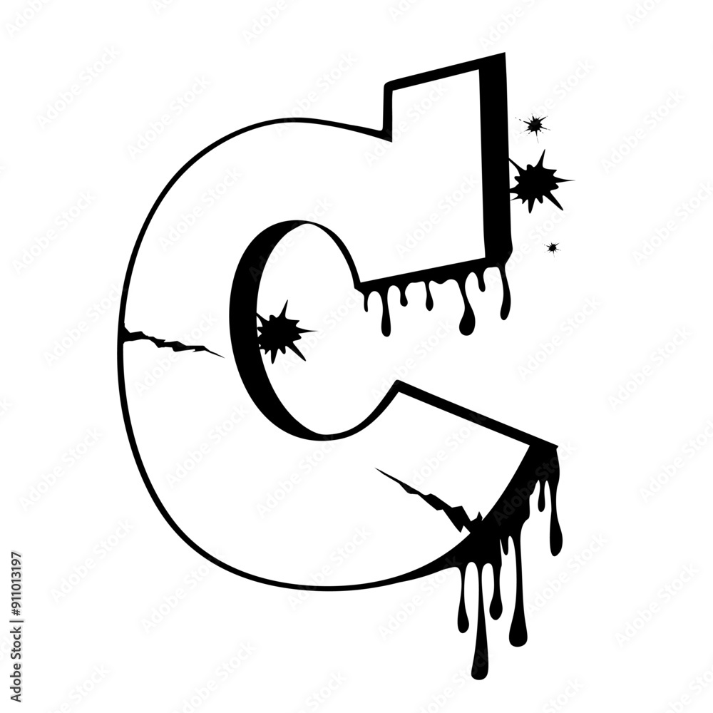 Hand drawn letter C in graffiti style. Vector sprayed element isolated on white background. Black and white decorative font letter C with spray effect for banner, decoration, street art and ads.Vector Hand drawn letter C in graffiti style. Vector sprayed element isolated on white background. Black and white decorative font letter C with spray effect for banner, decoration, street art and ads.Vector
