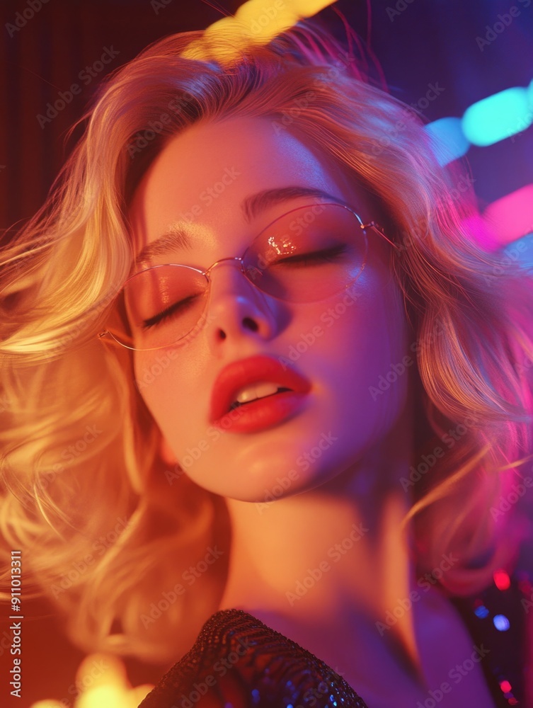 Fototapeta premium A woman wearing glasses and red lipstick, ready for the day