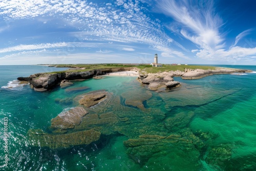 Wallpaper Mural Aerial Drone Panorama of Whale Lighthouse at Île de Ré, France Taken from the Sea Torontodigital.ca