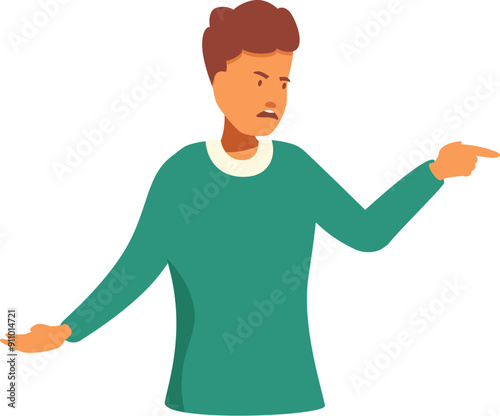 Young man is accusing someone while pointing a finger with an angry expression