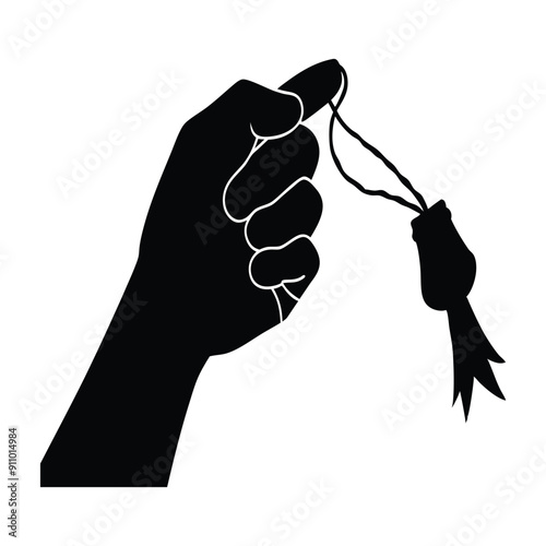 silhouette of protesting hand holds festoon