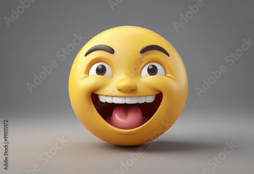 Three-dimensional laughing face emoji. Confused or pensive face emoticon. 3D rendering, ai