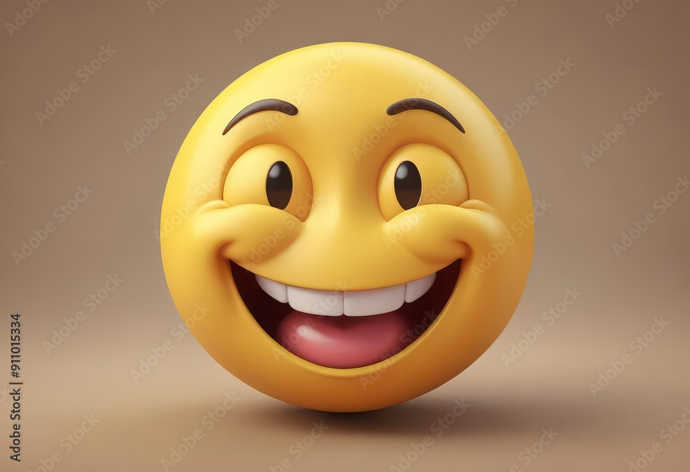 Fototapeta premium Three-dimensional laughing face emoji. Confused or pensive face emoticon. 3D rendering, ai