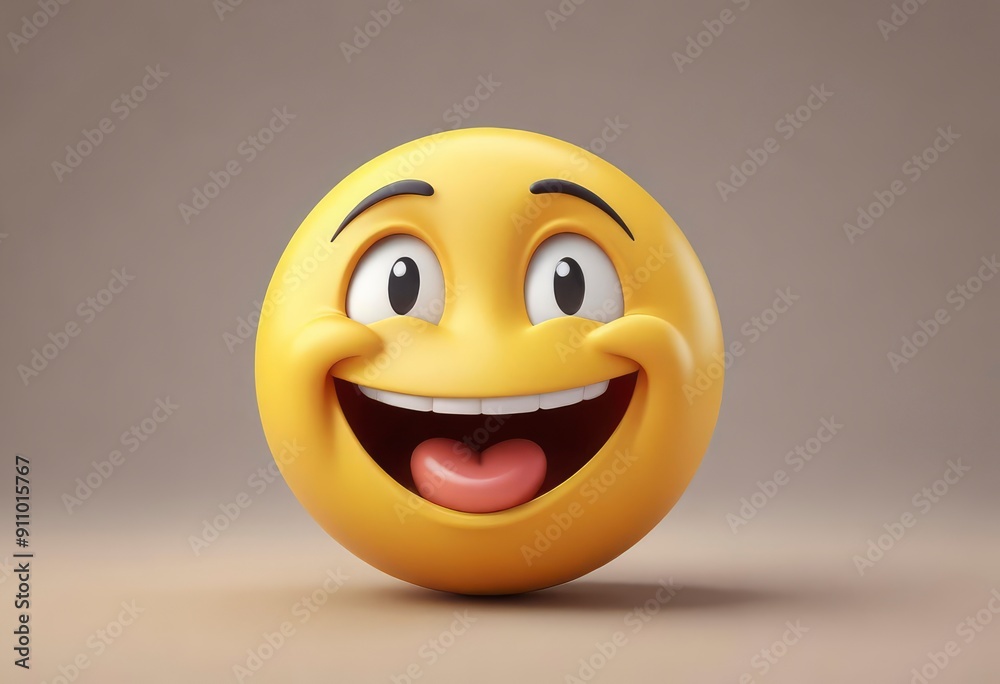Fototapeta premium Three-dimensional laughing face emoji. Confused or pensive face emoticon. 3D rendering, ai