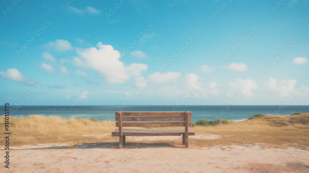 Rustic wooden bench on dry sandy terrain in mountain view. Neural network ai generated art Rustic wooden bench on dry sandy terrain in mountain view. Neural network ai generated art