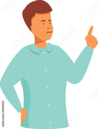 Young man is pointing his finger accusingly while looking angry