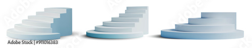 Set of Minimalist Blue Stairs in Various Configurations for Modern Design Concepts
