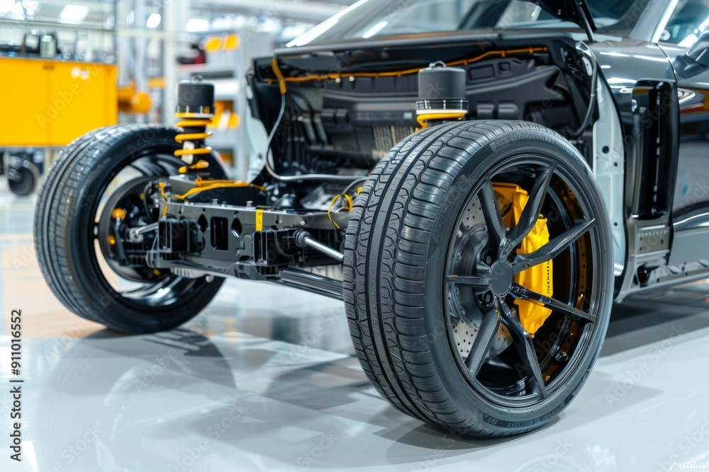 Chinese engineers developing electric car battery modules at an electric vehicle factory. Chinese engineers developing electric car battery modules at an electric vehicle factory.