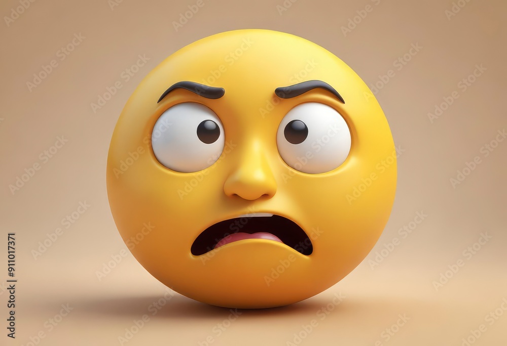 Fototapeta premium Three-dimensional thinking face emoji. Confused or contemplative face emoticon. 3D rendering, ai