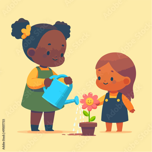people cleaning nature by collecting garbage into trash bags. Family working together and picking plastic litter. Colored flat vector illustration isolated on white background