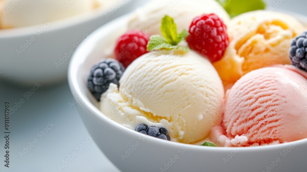 Assorted Ice Cream Scoops with Berries Assorted Ice Cream Scoops with Berries
