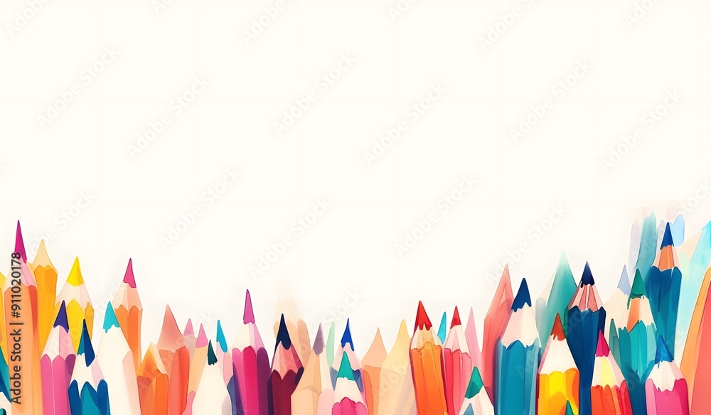 Drawing pencils on a white background with space for copying, a banner for school or art class, drawing and painting studio Drawing pencils on a white background with space for copying, a banner for school or art class, drawing and painting studio
