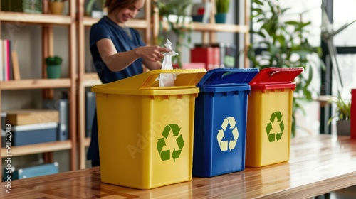 The recycling bins in office photo