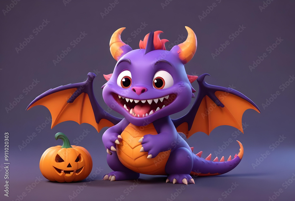 adorable 3d dragon for halloween in a whimsical cartoon style adorable 3d dragon for halloween in a whimsical cartoon style