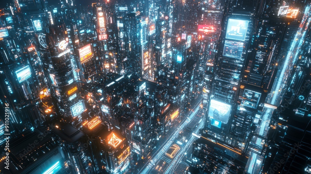 Cyberpunk Cityscape: Futuristic Nighttime Metropolis 3D Render Cyberpunk Cityscape: Futuristic Nighttime Metropolis 3D Render