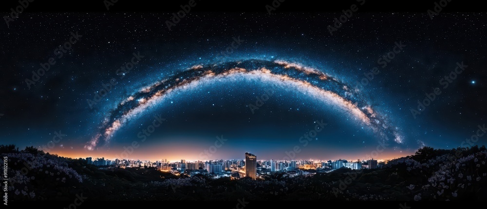 Milky Way galaxys light effect illuminates a panoramic spring wonderful landscape Milky Way galaxys light effect illuminates a panoramic spring wonderful landscape