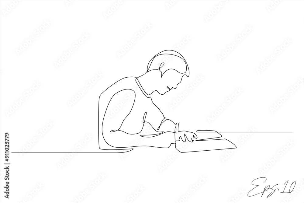 Obraz premium continuous line of men doing homework