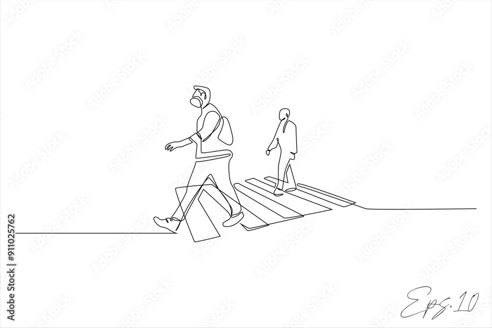 continuous line of people crossing continuous line of people crossing
