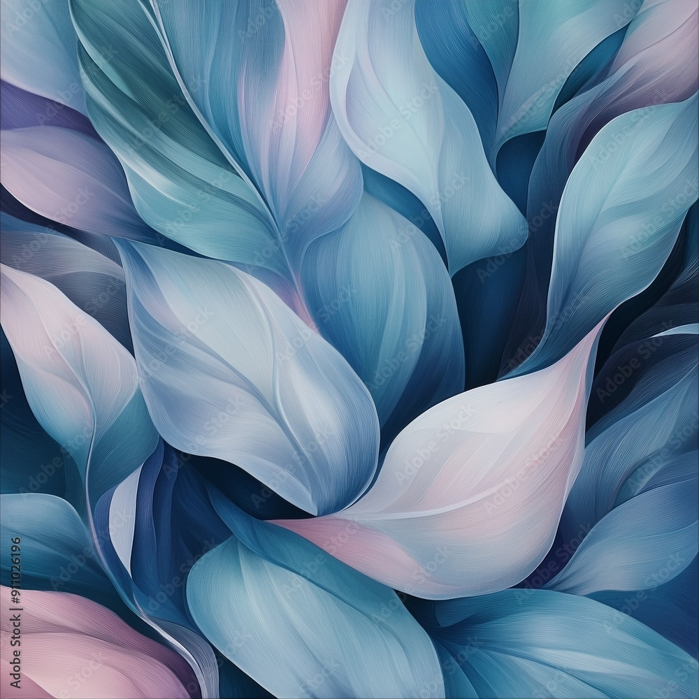 Colorful leaf pattern with blue and pink hues. Design for for modern wall art, background, art print Colorful leaf pattern with blue and pink hues. Design for for modern wall art, background, art print